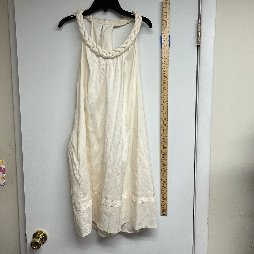 Calypso St. Barth Christiane Celle Raw Silk Braided Neck Dress in Cream M